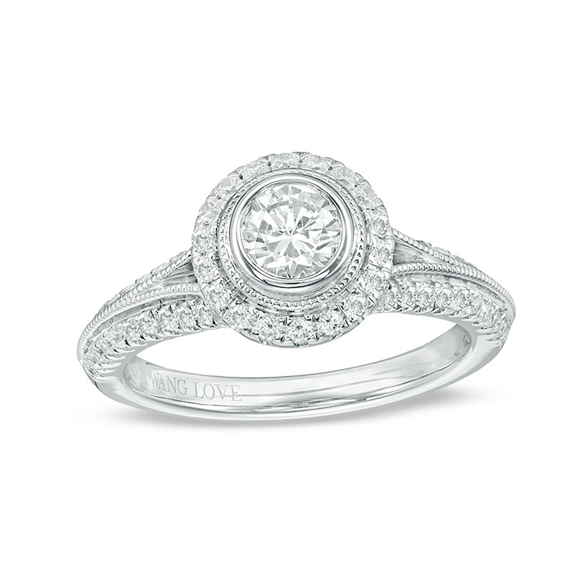 Main Image 1 of Previously Owned - Vera Wang Love Collection 1 CT. T.W. Diamond Frame Vintage-Style Engagement Ring in 14K White Gold