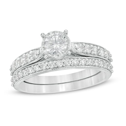 Previously Owned - 1 CT. T.W. Diamond Tapered Shank Bridal Set in 10K White Gold