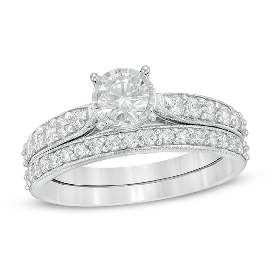 Previously Owned - 1 CT. T.w. Diamond Tapered Shank Bridal Set in 10K White Gold