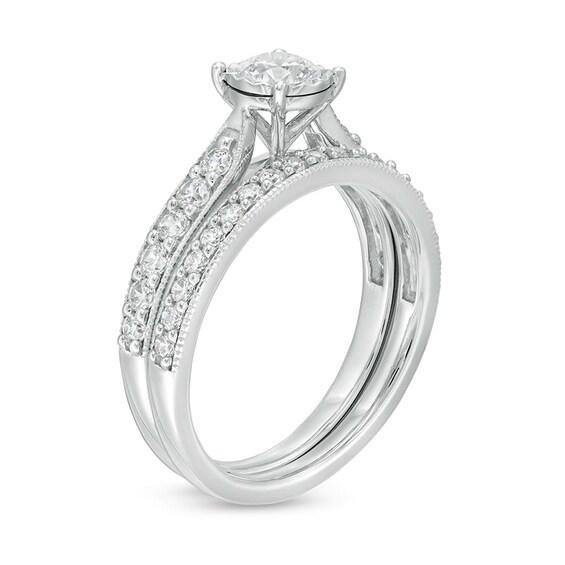 Previously Owned - 1 CT. T.w. Diamond Tapered Shank Bridal Set in 10K White Gold