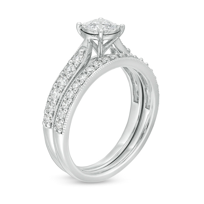 Main Image 3 of Previously Owned - 1 CT. T.W. Diamond Tapered Shank Bridal Set in 10K White Gold