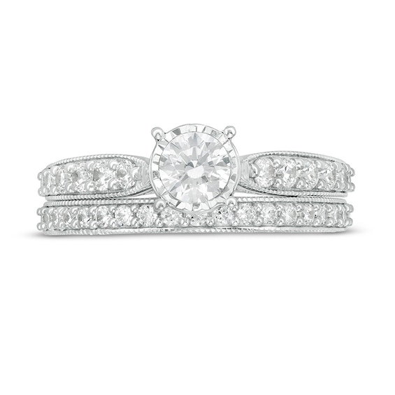 Previously Owned - 1 CT. T.w. Diamond Tapered Shank Bridal Set in 10K White Gold