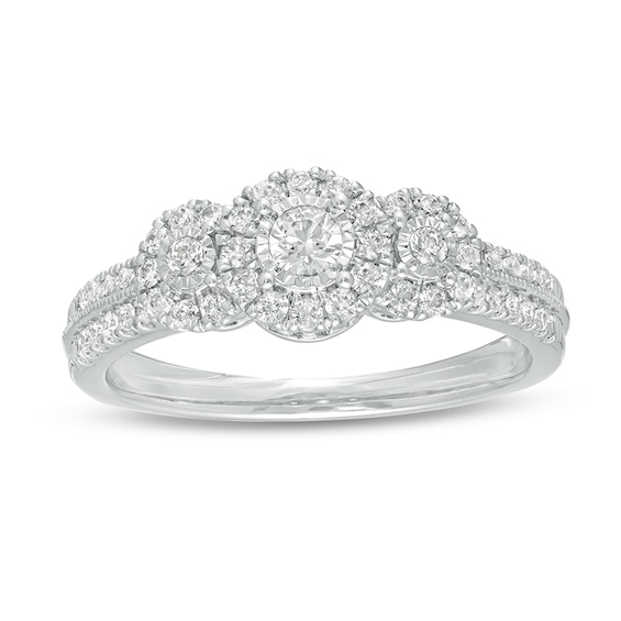 Previously Owned - 1/2 CT. T.w. Diamond Past Present Future® Frame Vintage-Style Engagement Ring in 10K White Gold