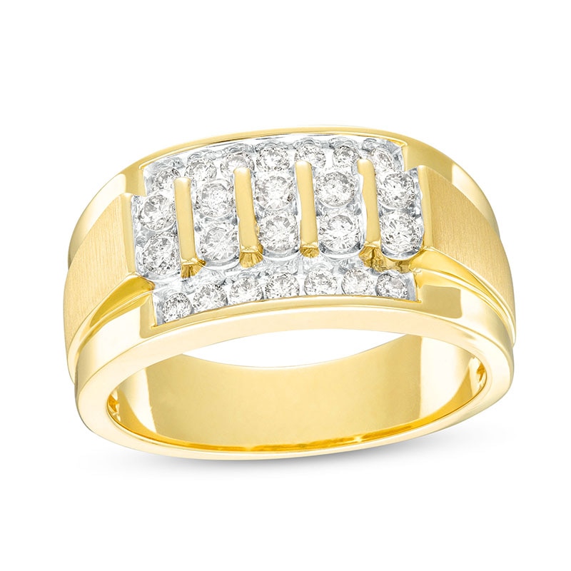 Main Image 1 of Previously Owned - 3/4 CT. T.W. Diamond Four Row Satin Stepped Edge Ring in 10K Gold