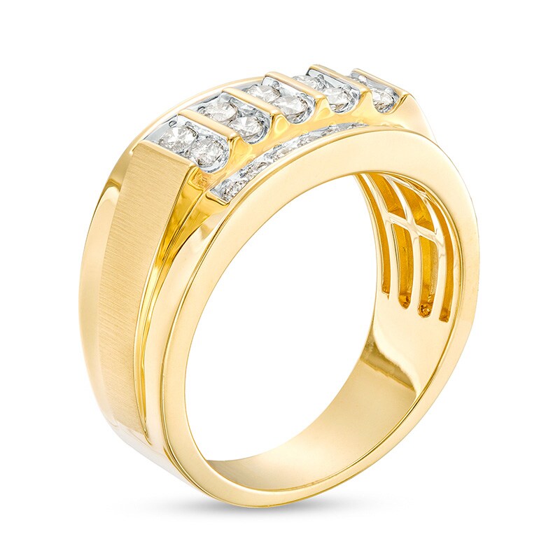 Main Image 2 of Previously Owned - 3/4 CT. T.W. Diamond Four Row Satin Stepped Edge Ring in 10K Gold