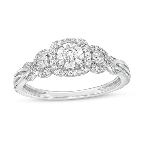 Previously Owned - 1/4 CT. T.w. Diamond Past Present FutureÂ® Frame Twist Shank Engagement Ring in 10K White Gold