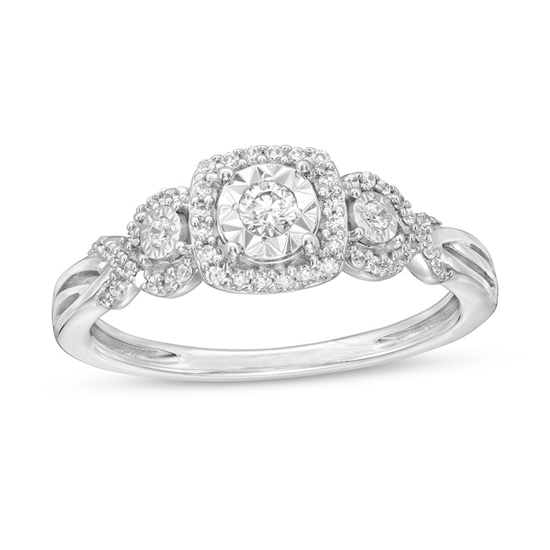 Main Image 1 of Previously Owned - 1/4 CT. T.W. Diamond Past Present Future® Frame Twist Shank Engagement Ring in 10K White Gold