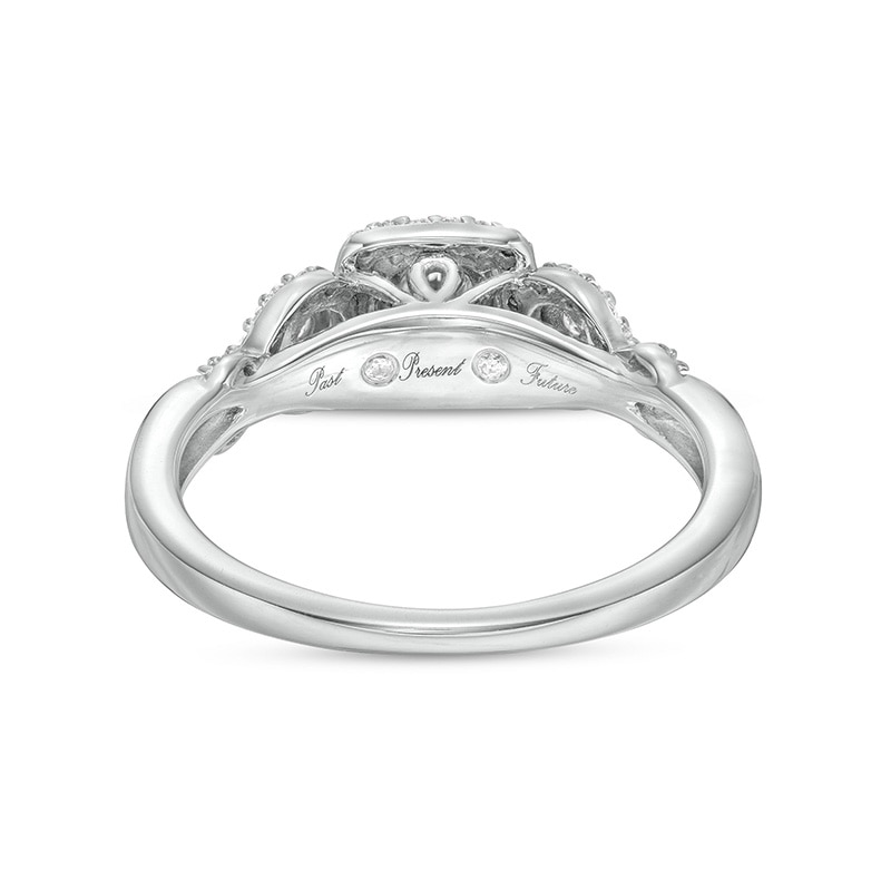 Main Image 4 of Previously Owned - 1/4 CT. T.W. Diamond Past Present Future® Frame Twist Shank Engagement Ring in 10K White Gold
