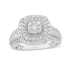 Thumbnail Image 1 of Previously Owned - 1 CT. T.W. Diamond Triple Cushion-Shaped Frame Vintage-Style Engagement Ring in 10K White Gold