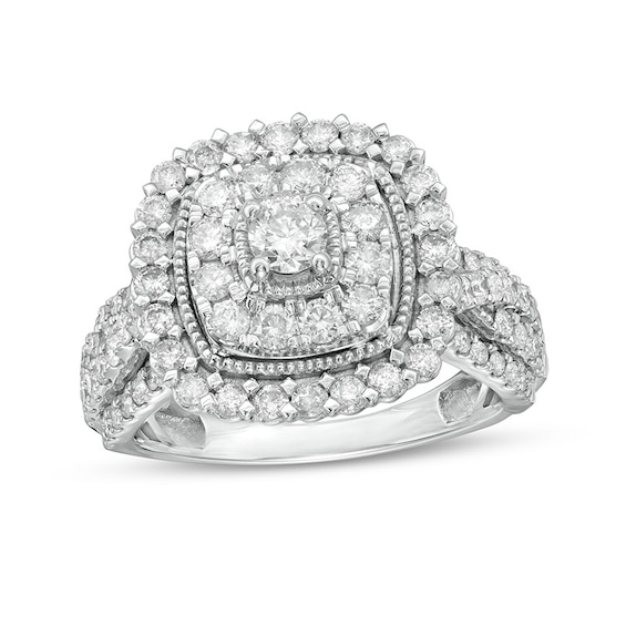 Previously Owned - 1-1/2 CT. T.w. Diamond Double Cushion-Shaped Frame Vintage-Style Engagement Ring in 10K White Gold