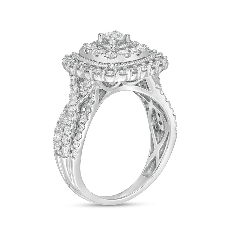 Main Image 3 of Previously Owned - 1-1/2 CT. T.W. Diamond Double Cushion-Shaped Frame Vintage-Style Engagement Ring in 10K White Gold