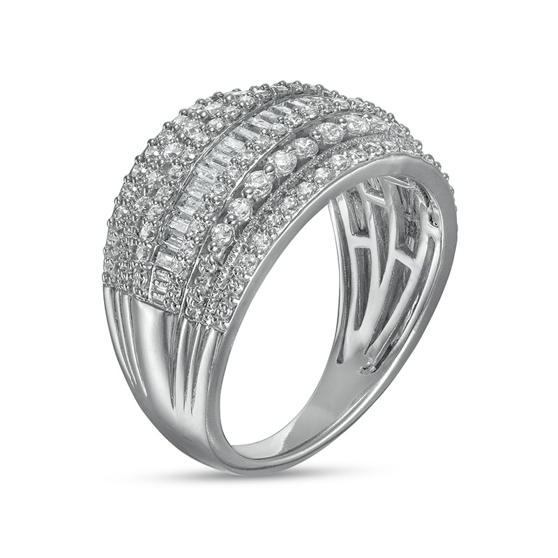 Main Image 3 of Previously Owned - 1 CT. T.W. Baguette and round Diamond Vintage-Style Multi-Row Anniversary Band in 10K White Gold