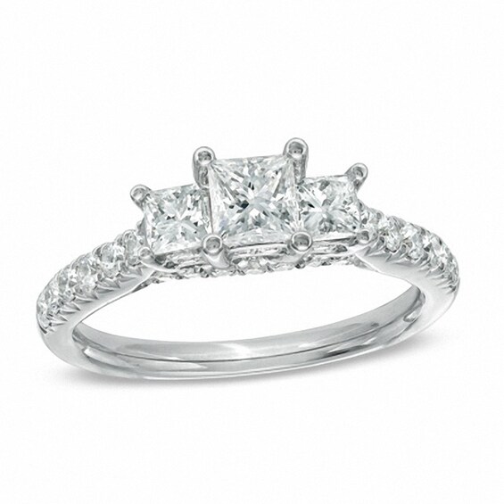 Previously Owned - Celebration Ideal 1-1/5 CT. T.w. Princess-Cut Diamond Three Stone Engagement Ring in 14K White Gold