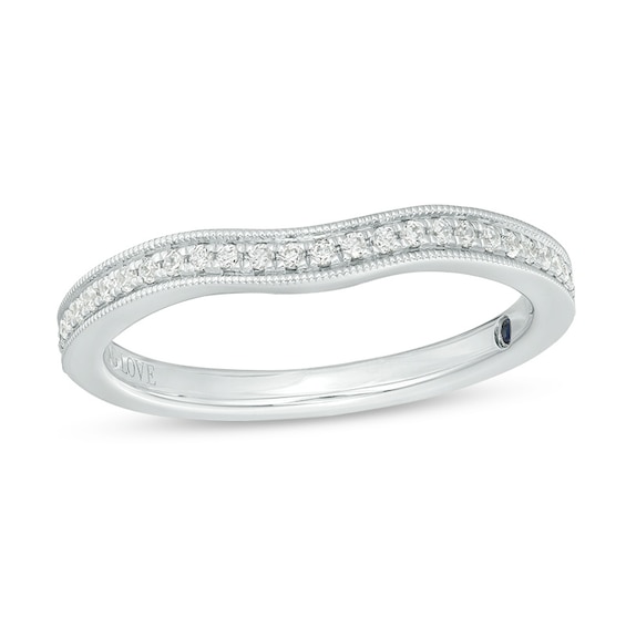 Previously Owned - Vera Wang Love Collection 1/8 CT. T.w. Diamond Contour Vintage-Style Wedding Band in 14K White Gold