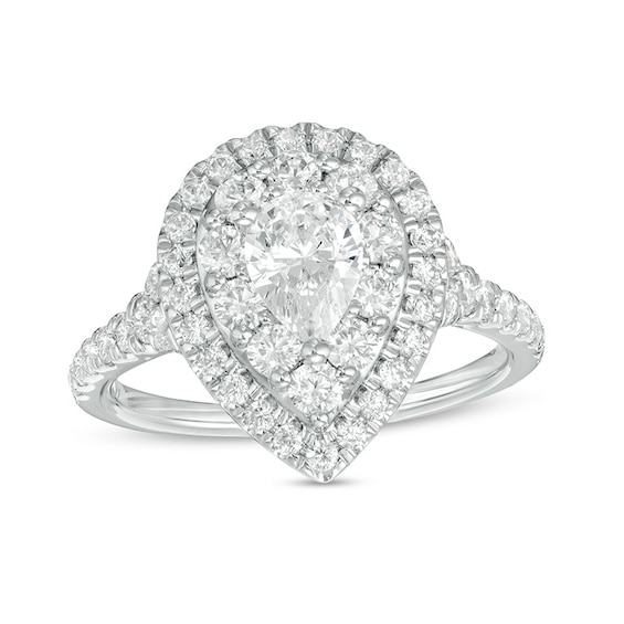 Previously Owned Love's Destiny by Peoples 1-3/4 CT. T.w. Pear-Shaped Diamond Frame Engagement Ring in 14K White Gold