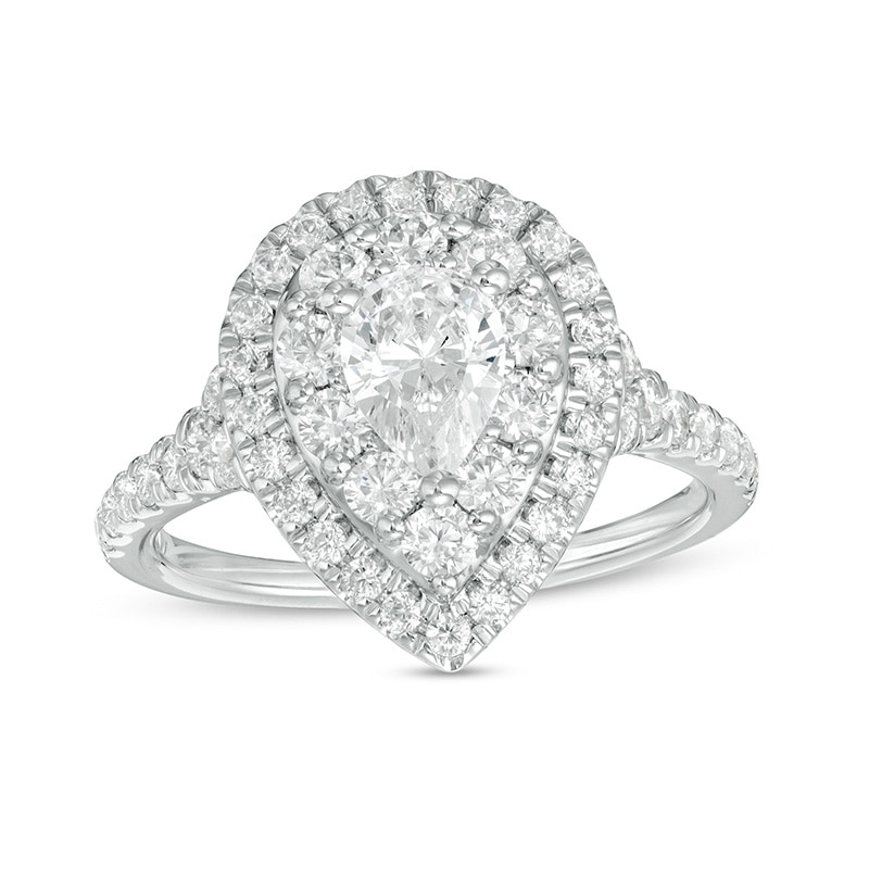 Main Image 1 of Previously Owned Love's Destiny by Peoples 1-3/4 CT. T.W. Pear-Shaped Diamond Frame Engagement Ring in 14K White Gold