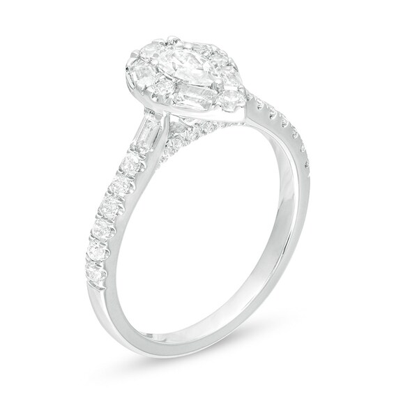 Previously Owned - 7/8 CT. T.w. Pear-Shaped Diamond Frame Engagement Ring in 14K White Gold