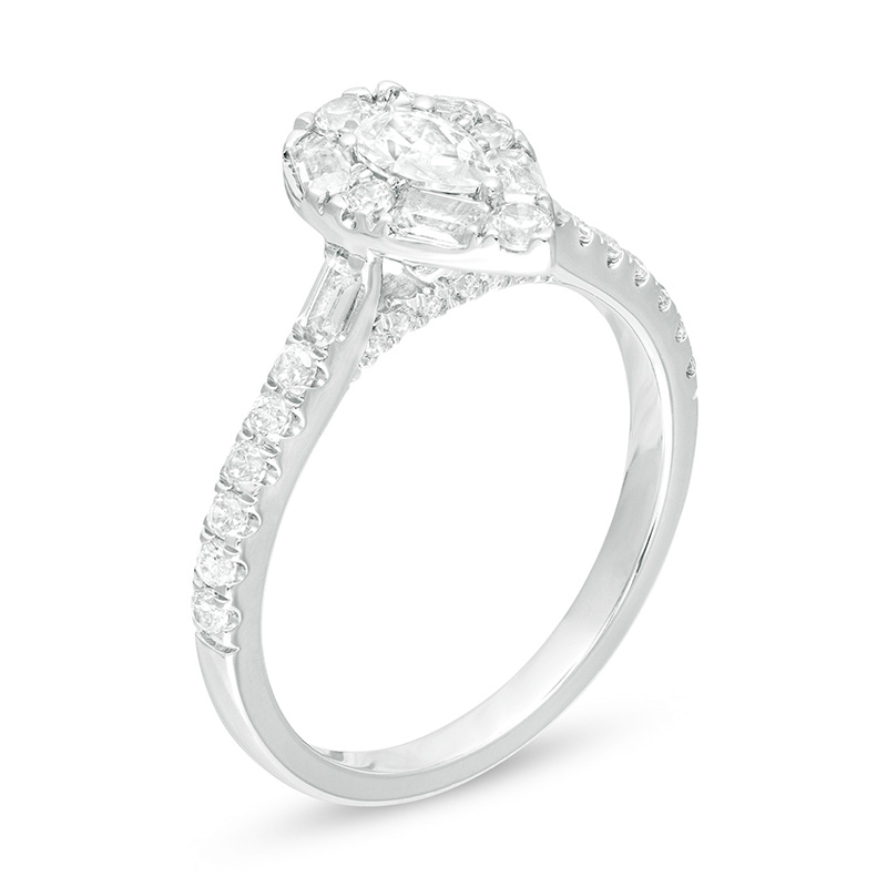 Main Image 3 of Previously Owned - 7/8 CT. T.W. Pear-Shaped Diamond Frame Engagement Ring in 14K White Gold