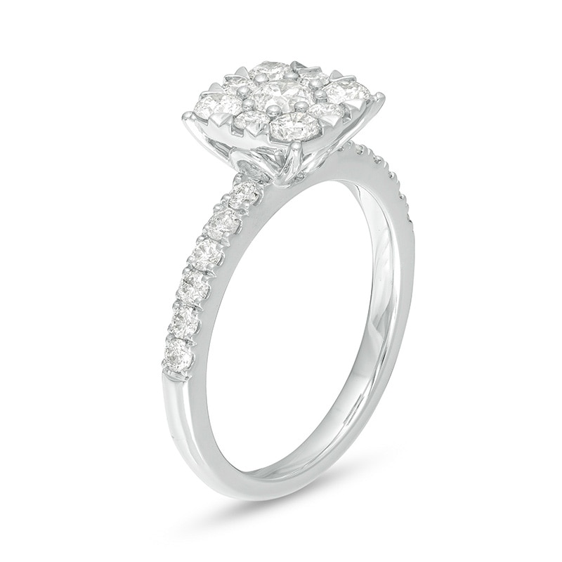Main Image 3 of Previously Owned - 1 CT. T.W. Diamond Cushion Frame Engagement Ring in 14K White Gold