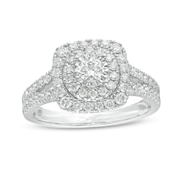 Previously Owned - 1 CT. T.W. Diamond Cushion Frame Split Shank Engagement Ring in 10K White Gold