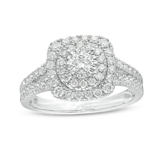 Previously Owned - 1 CT. T.w. Diamond Cushion Frame Split Shank Engagement Ring in 10K White Gold