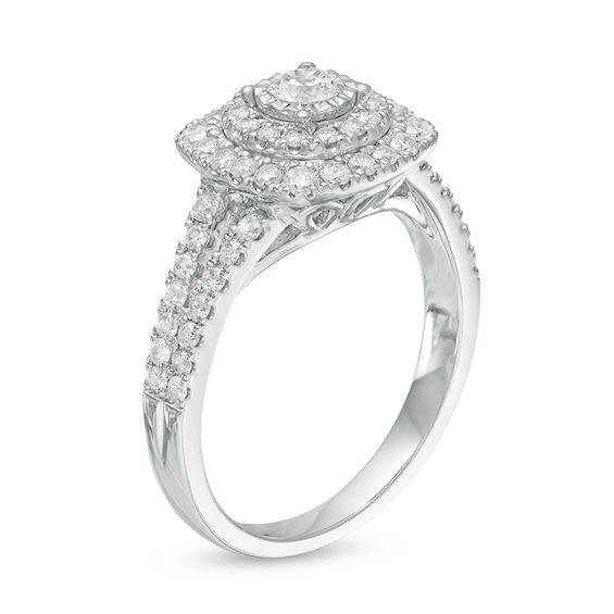 Previously Owned - 1 CT. T.w. Diamond Cushion Frame Split Shank Engagement Ring in 10K White Gold