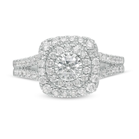 Previously Owned - 1 CT. T.w. Diamond Cushion Frame Split Shank Engagement Ring in 10K White Gold