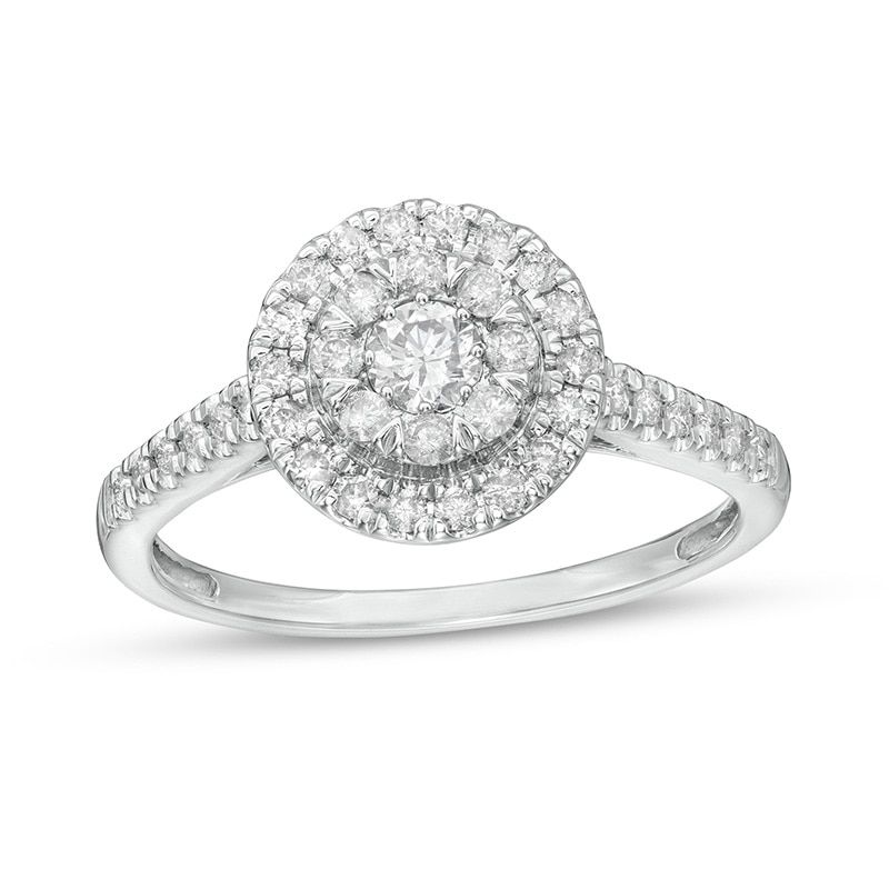 Main Image 1 of Previously Owned - 1/2 CT. T.W. Composite Diamond Frame Engagement Ring in 10K White Gold