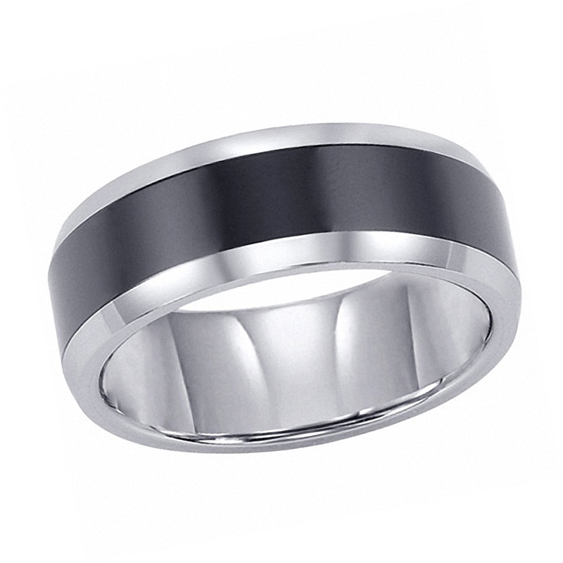 Main Image 1 of Previously Owned - Triton 8.0mm Comfort Fit Tungsten Carbide and Ceramic Wedding Band