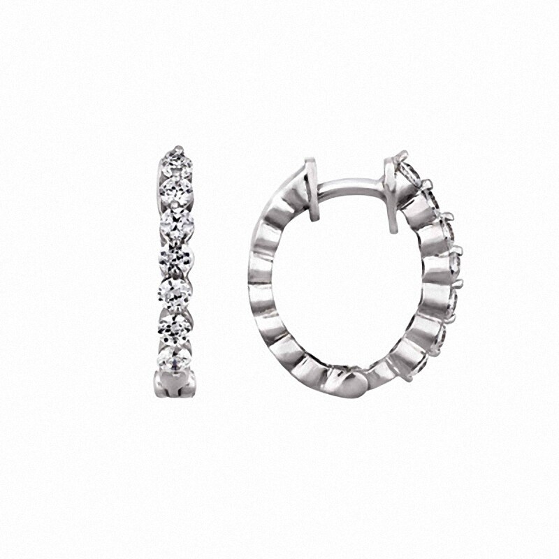 Main Image 1 of Previously Owned - 1/2 CT. T.W. Diamond Hoop Earrings in 14K White Gold