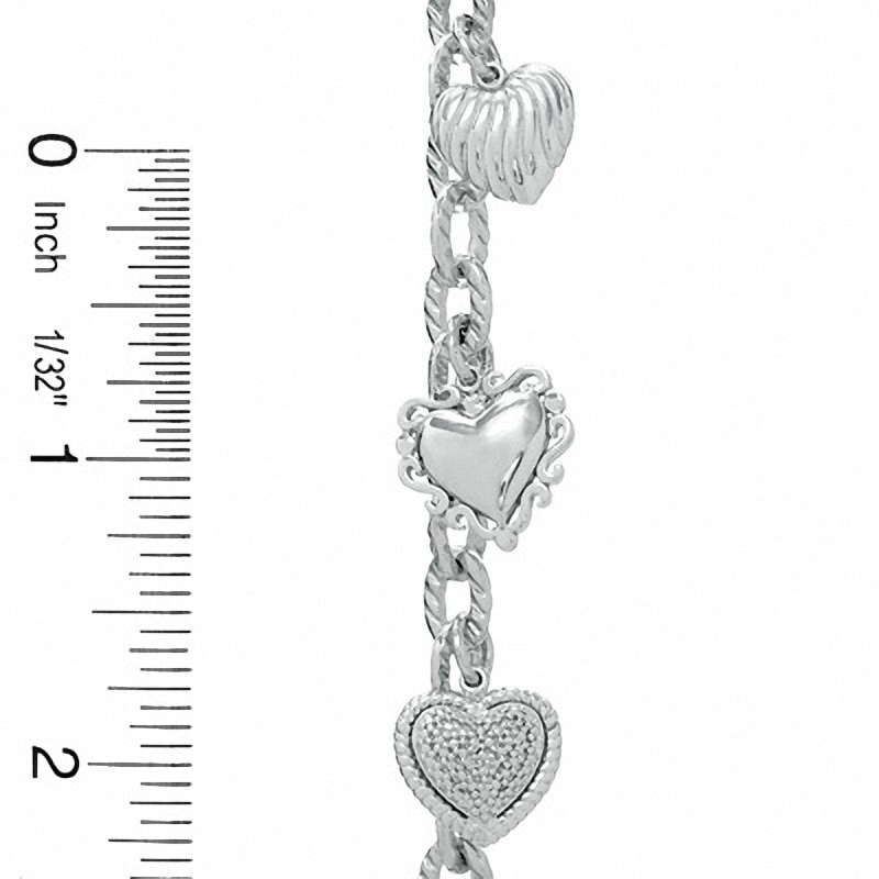 Main Image 2 of Previously Owned - 1/5 CT. T.W. Diamond Heart Assorted Charm Bracelet in Sterling Silver