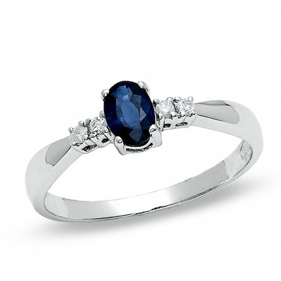 Previously Owned - Oval Blue Sapphire Engagement Ring in 10K White Gold with Diamond Accents