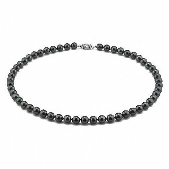 Previously Owned-5.0-5.5mm Dyed Black Akoya Cultured Pearl Strand with 14K White Gold Clasp-17"