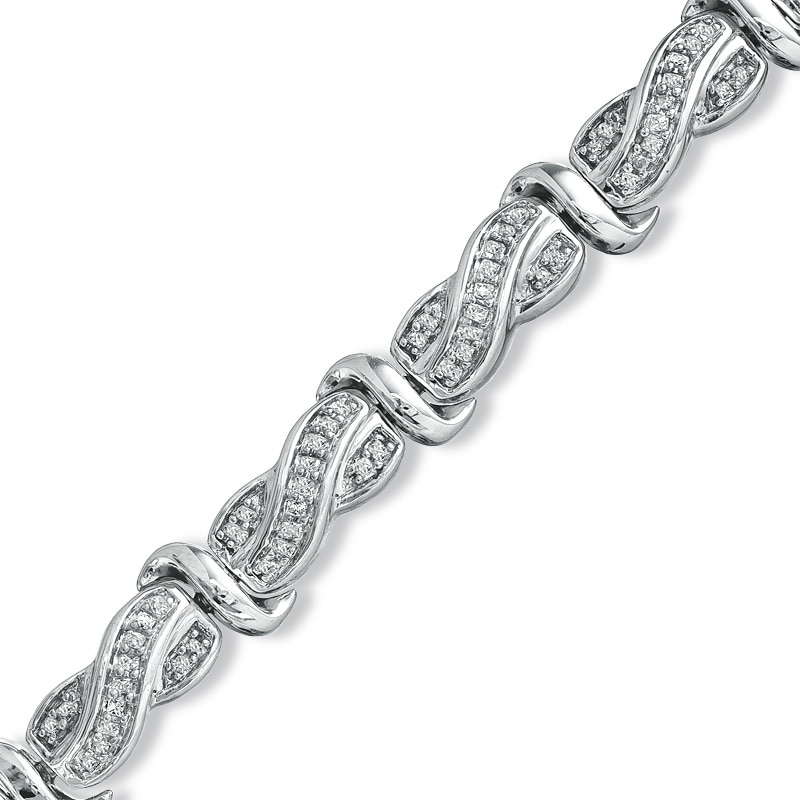 Main Image 1 of Previously Owned - 1 CT. T.W. Princess-Cut Diamond Swirl Line Bracelet in Sterling Silver
