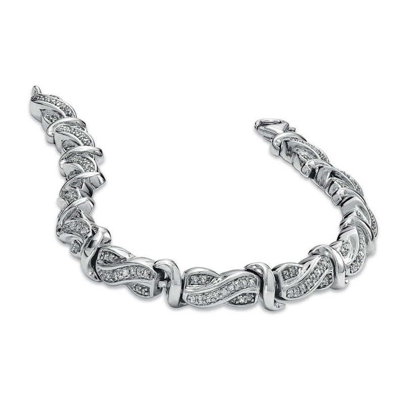 Main Image 2 of Previously Owned - 1 CT. T.W. Princess-Cut Diamond Swirl Line Bracelet in Sterling Silver