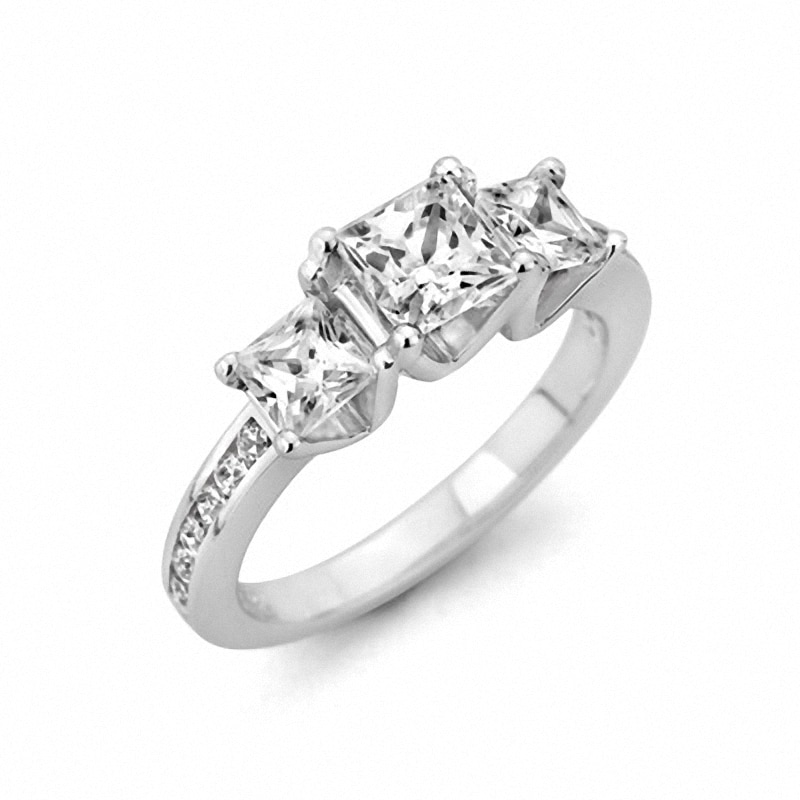 Main Image 1 of Previously Owned - 3 CT. T.W. Princess-Cut Diamond Three Stone Ring in 14K White Gold