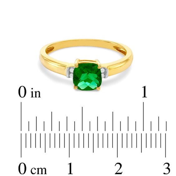 Previously Owned - 6.0mm Cushion-Cut Lab-Created Emerald and Diamond Accent Ring in 10K Gold