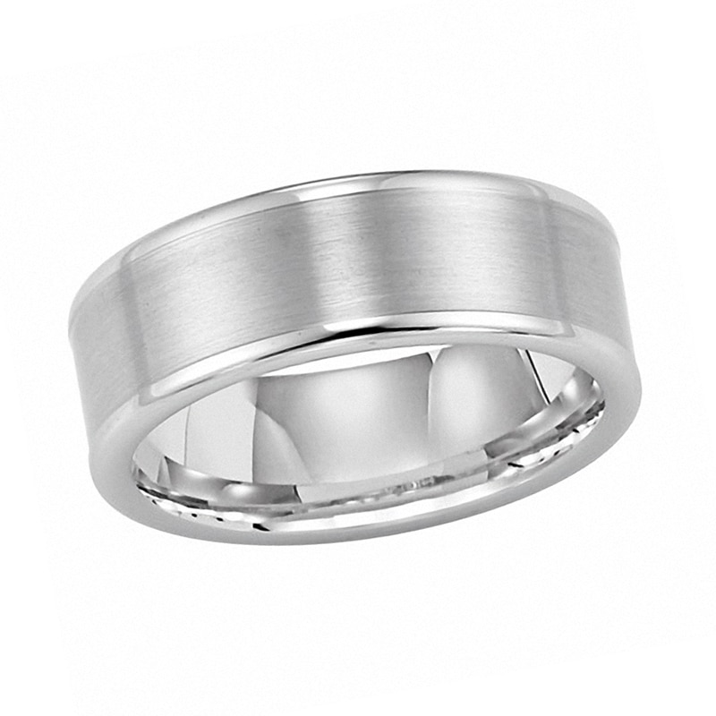 Main Image 1 of Previously Owned - Triton 8.0mm Satin and Bevelled Edge Wedding Band in Tungsten