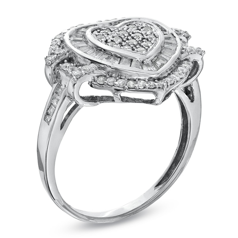 Main Image 2 of Previously Owned - 5/8 CT. T.W. Diamond Double Frame Heart Ring in 10K White Gold