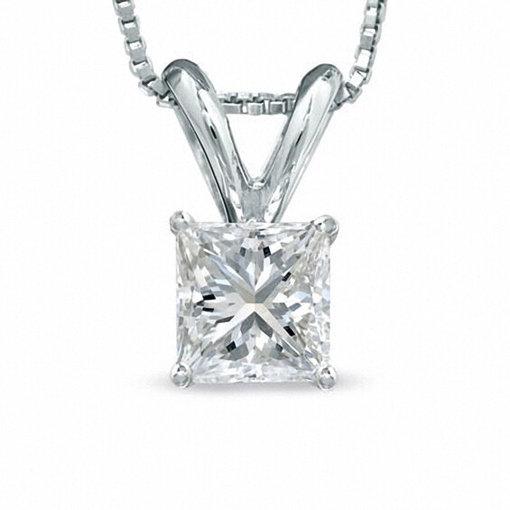 Previously Owned - 1/2 CT. Princess-Cut Diamond Solitaire Pendant in Platinum