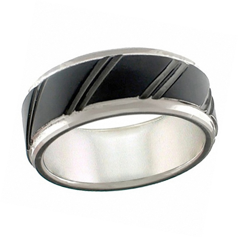 Main Image 1 of Previously Owned - Triton 9.0mm Comfort Fit Two-Tone Tungsten Diagonal Wedding Band