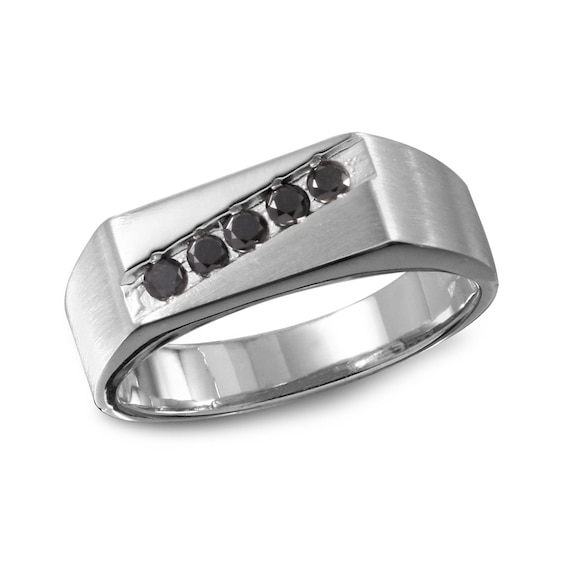 Previously Owned - 1/4 CT. T.w. Black Diamond Slant Band in 10K White Gold