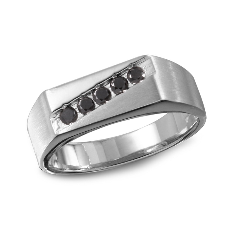 Main Image 1 of Previously Owned - 1/4 CT. T.W. Black Diamond Slant Band in 10K White Gold