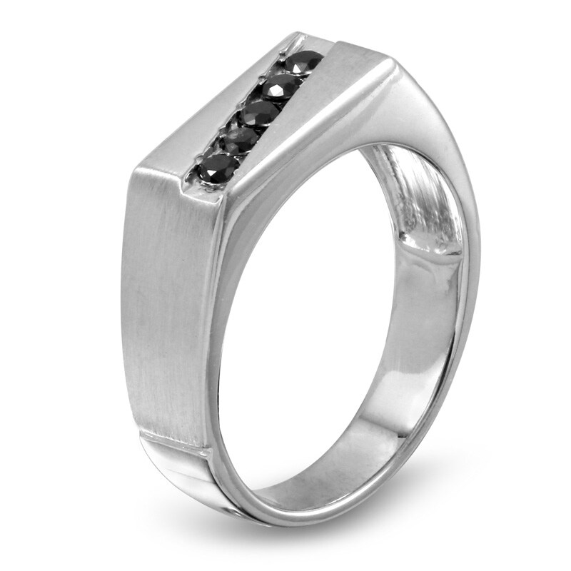 Main Image 2 of Previously Owned - 1/4 CT. T.W. Black Diamond Slant Band in 10K White Gold