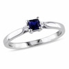 Thumbnail Image 1 of Previously Owned - Princess-Cut Lab-Created Blue Sapphire and Diamond Accent Promise Ring in Sterling Silver