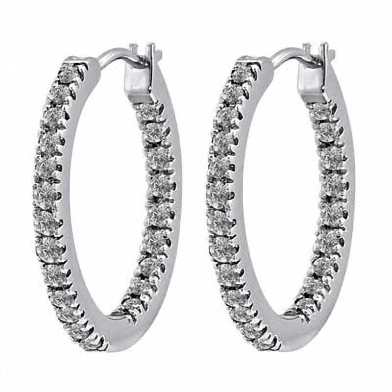 Main Image 1 of Previously Owned - White Topaz Inside-Out Hoop Earrings in Sterling Silver