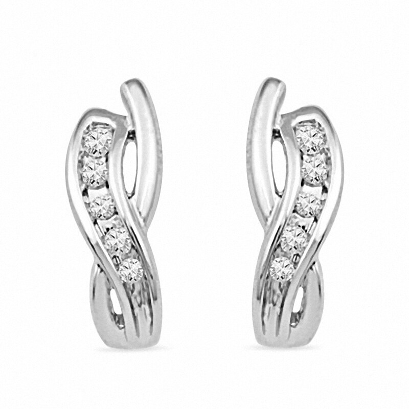 Main Image 1 of Previously Owned - 1/15 CT. T.W. Diamond Criss-Cross Hoop Earrings in 10K White Gold