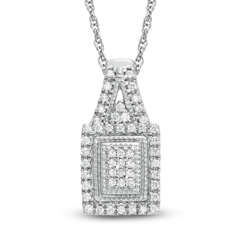 Main Image 1 of Previously Owned - 1/3 CT. T.W. Princess-Cut Diamond Cluster Rectangular Frame Pendant in Sterling Silver