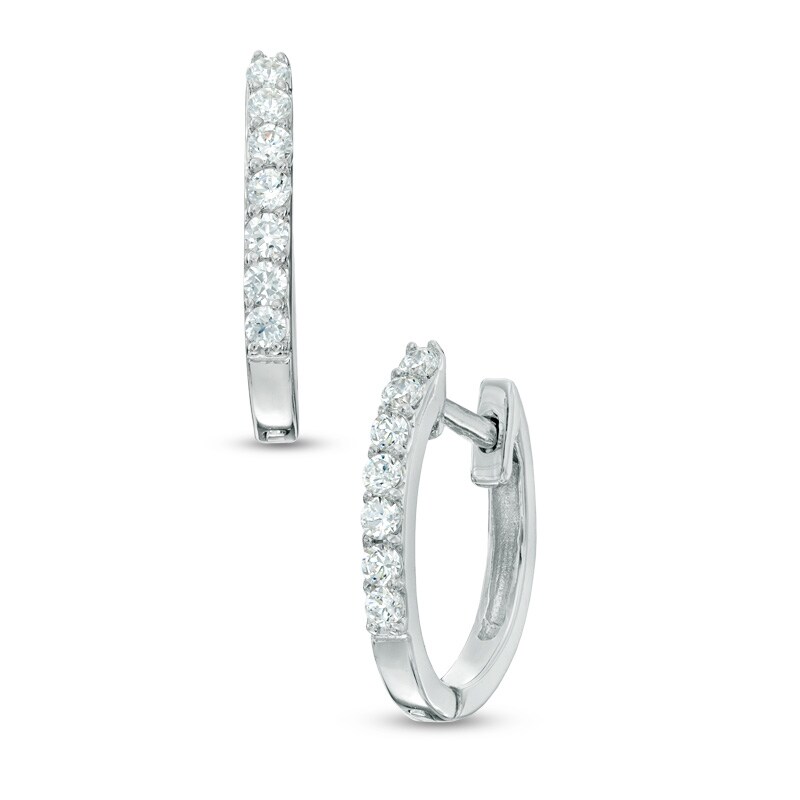 Main Image 1 of Previously Owned - 1/4 CT. T.W. Diamond Hoop Earrings in Sterling Silver