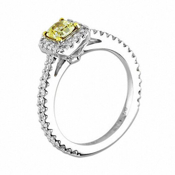 Previously Owned - 1 CT. T.w. Radiant-Cut Yellow and White Diamond Frame Engagement Ring in 14K White Gold